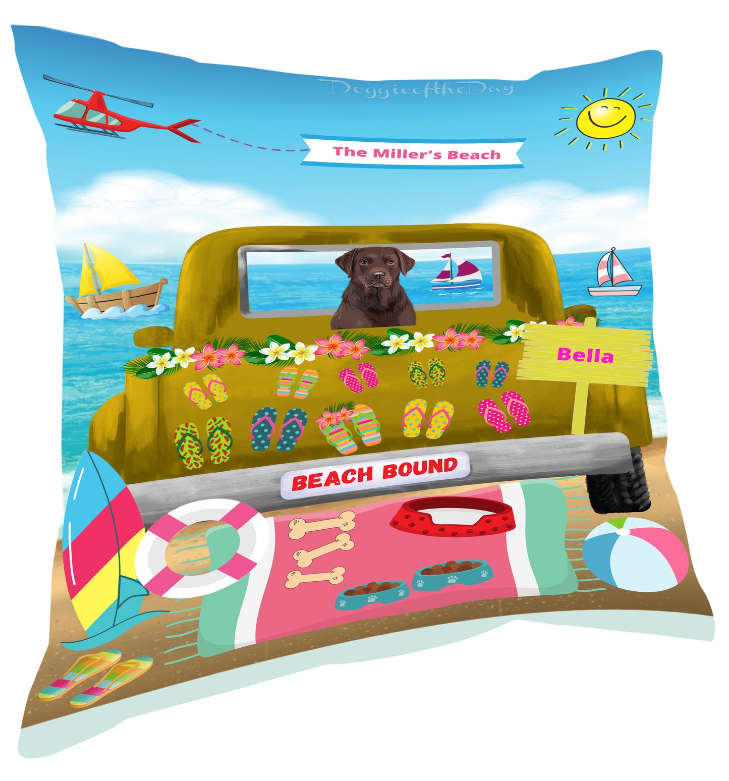 Personalized Beach Bound Dog Cat Pets Pillow 1-5 Pets