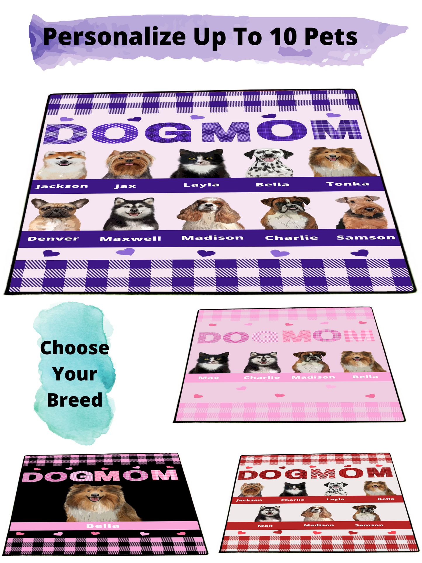 Personalized Dog Mom Floormat 1-10 Pets