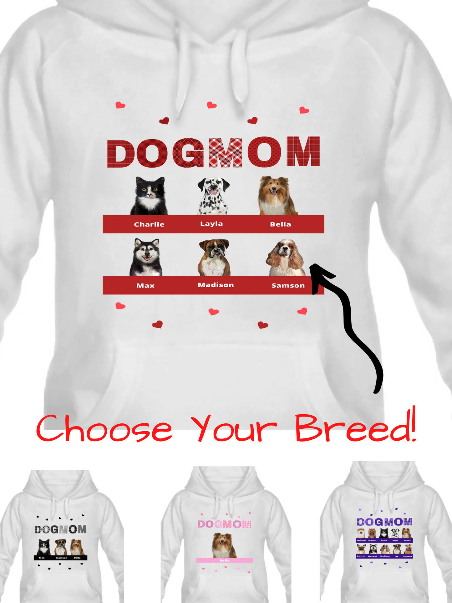 Personalized Dog Cat Pets MOM Pullover Hoodies 1 to 10 Pets