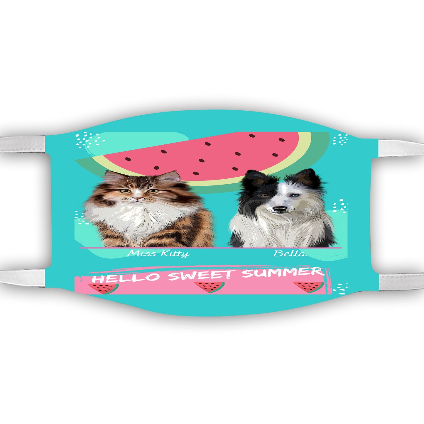 Personalized Hello Sweet Summer Watermelon Dog Cat Pets Face Mask 1-10 Pets