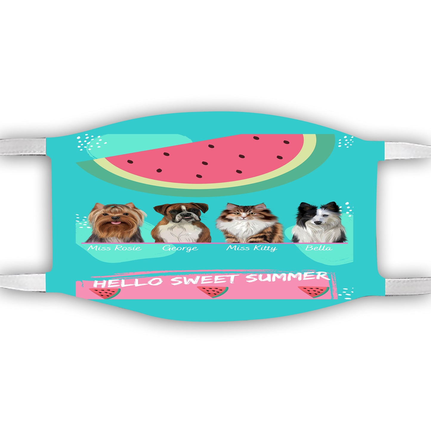 Personalized Hello Sweet Summer Watermelon Dog Cat Pets Face Mask 1-10 Pets