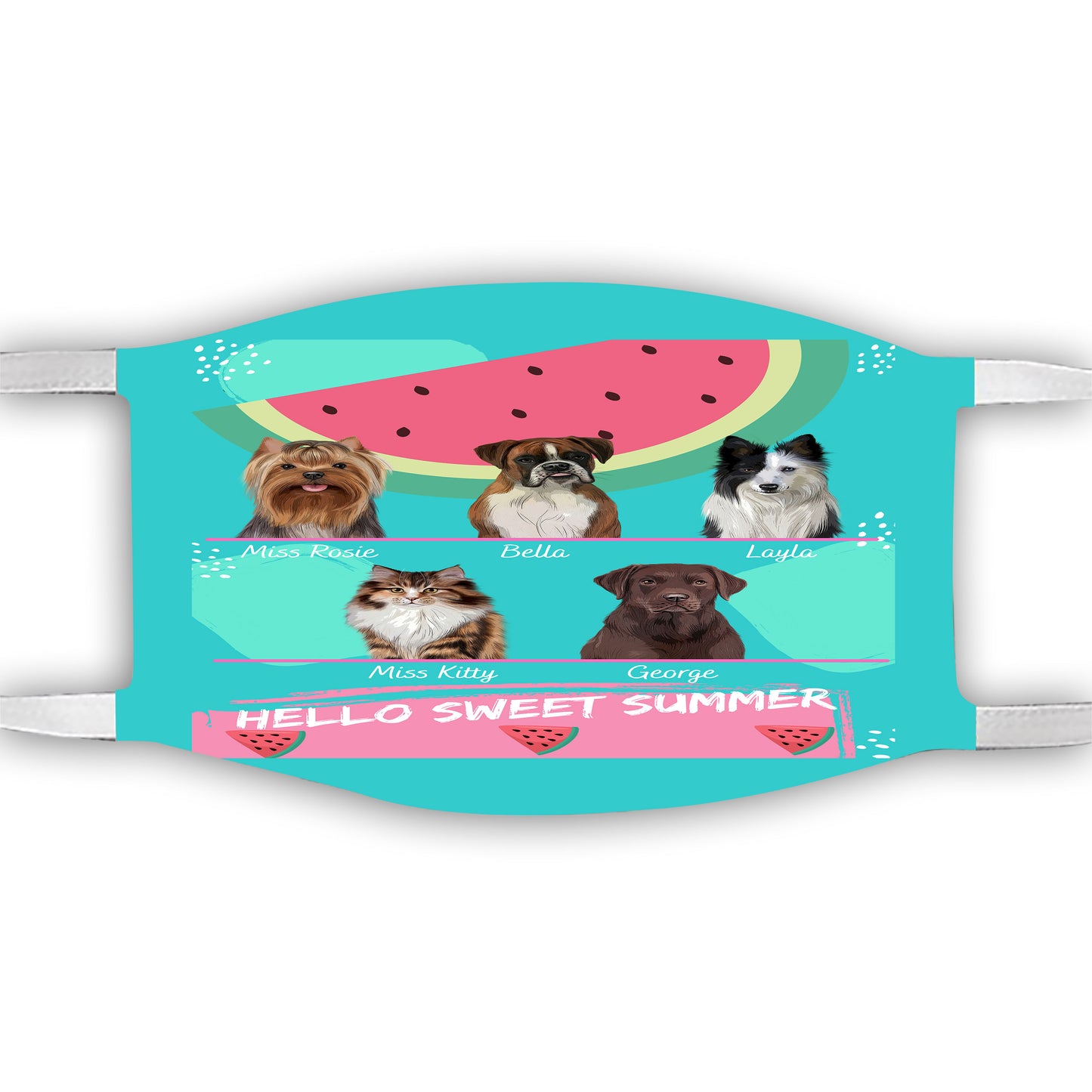 Personalized Hello Sweet Summer Watermelon Dog Cat Pets Face Mask 1-10 Pets