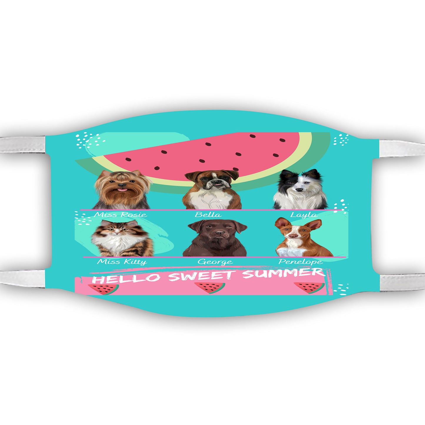 Personalized Hello Sweet Summer Watermelon Dog Cat Pets Face Mask 1-10 Pets