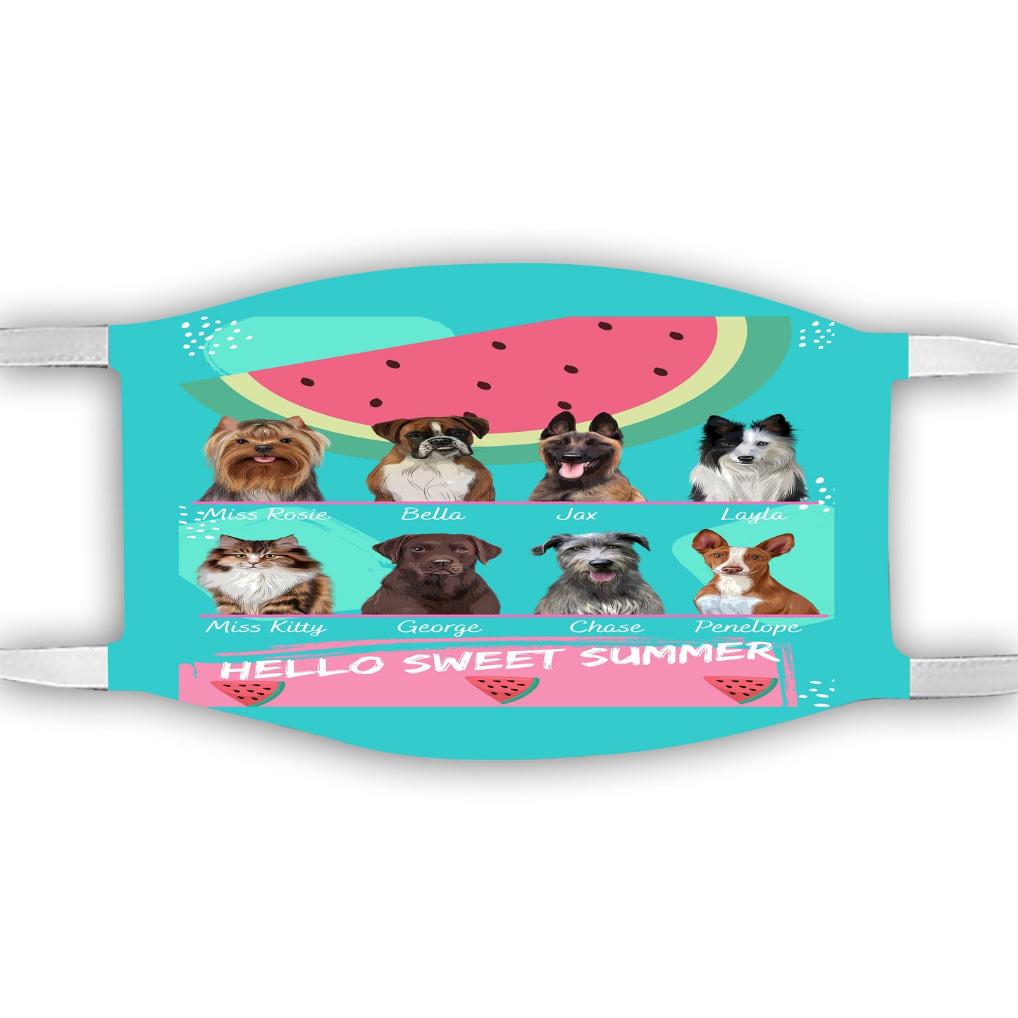 Personalized Hello Sweet Summer Watermelon Dog Cat Pets Face Mask 1-10 Pets