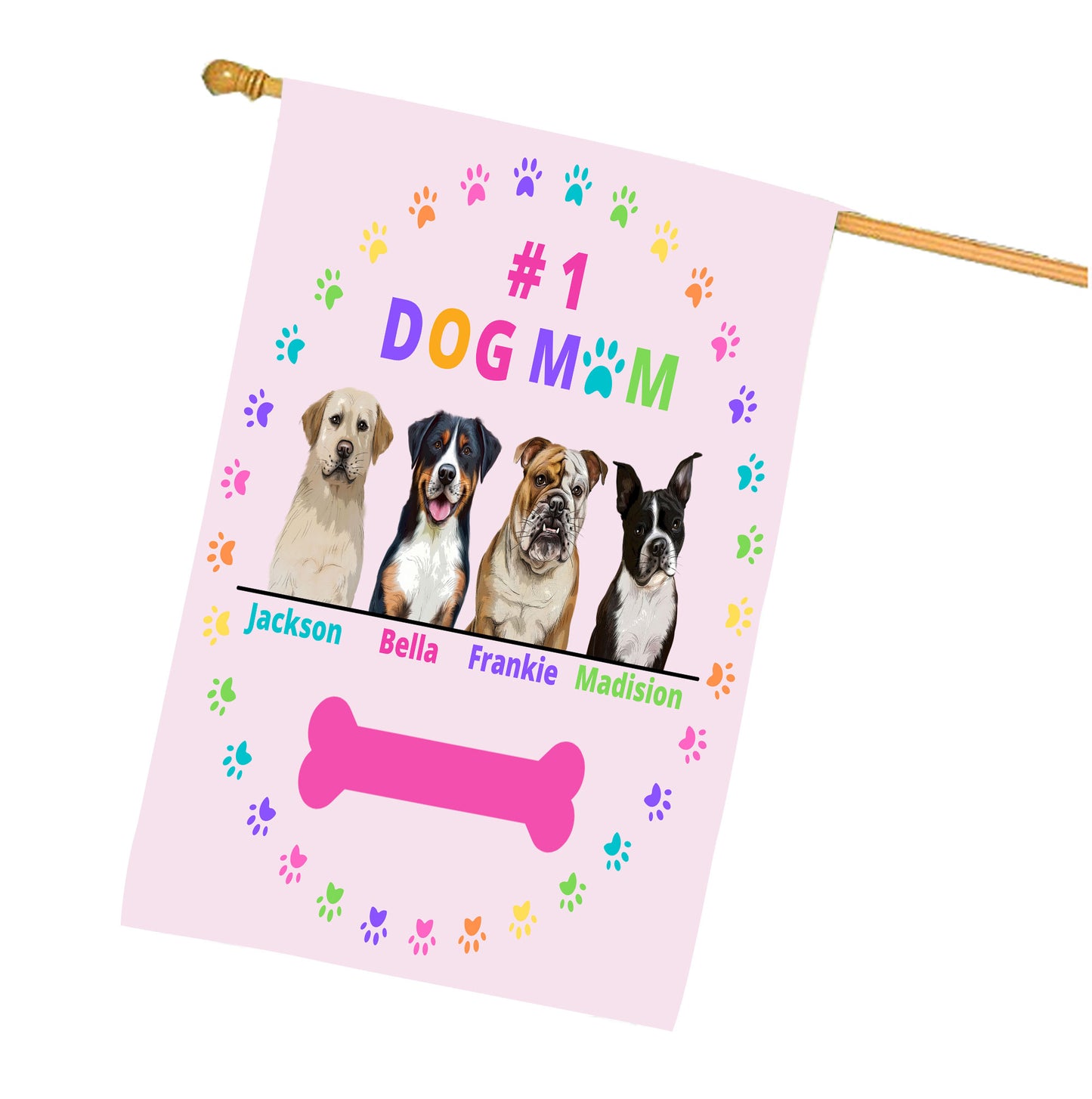 Personalized #1 MOM Dog Cat Pet House Flag 1 to 4 Pets