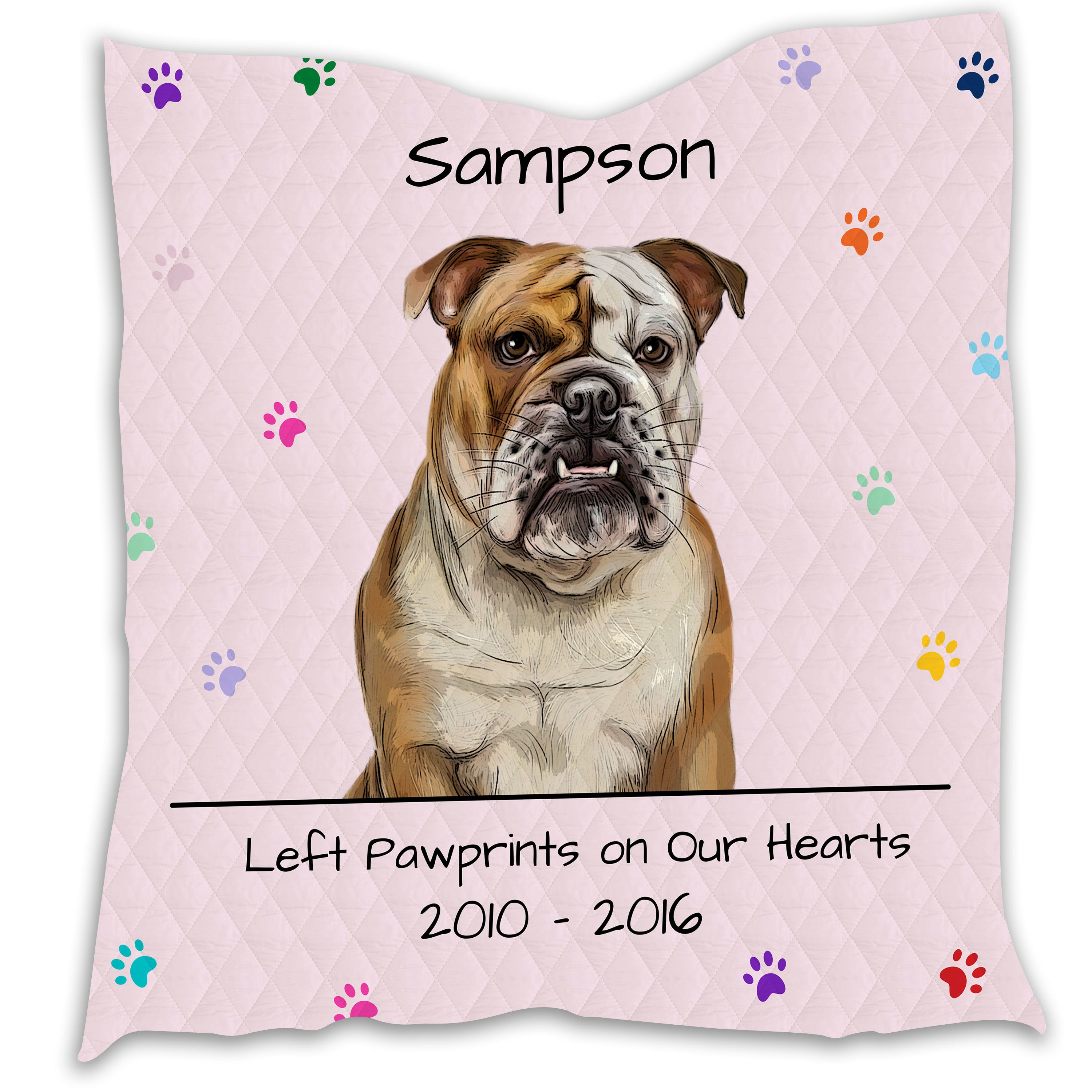 Personalized Dog Cat Pet Rainbow Pawprint Memorial Quilt